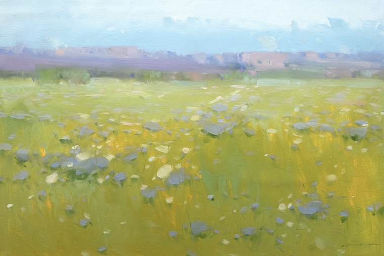 Summer Valley, Original oil Painting, Handmade artwork, One of a Kind                 